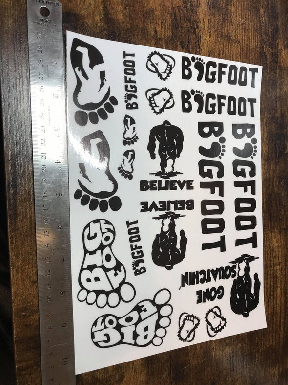Bigfoot / Sasquatch Decal Kit - Black on Clear (10in wide kit)