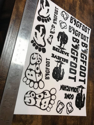Bigfoot / Sasquatch Decal Kit - Black on Clear (10in wide kit)